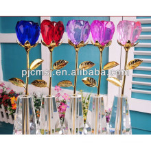 Coloful glass crystal rose flower for wedding decoration and favor